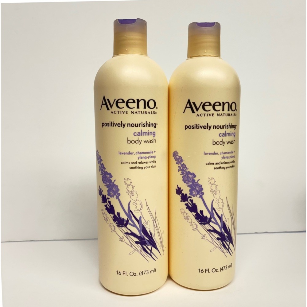2 Aveeno Positively Nourishing Calming Body Wash Lavender Chamomile 16 oz Lot 2
